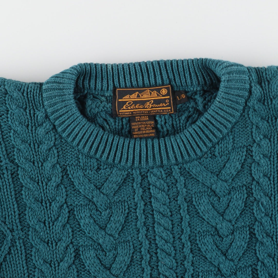 90'S Eddie Bauer Fisherman Aran Knit Sweater Made in Ireland Men's L Size Vintage /eaa413137