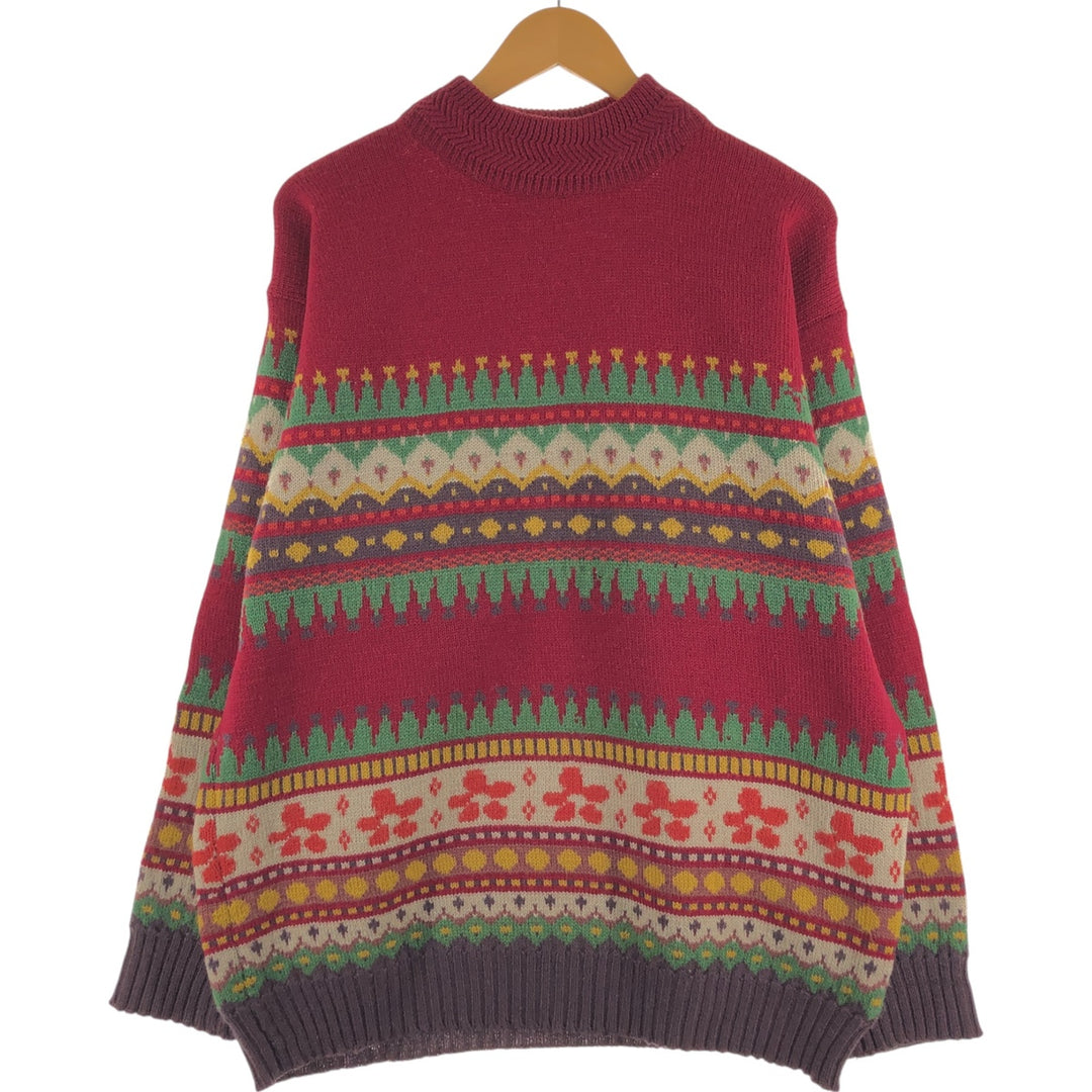 90'S Benetton Fair Isle Pattern High Neck Wool Knit Sweater Made in Italy Men's L Size Vintage /eaa413141