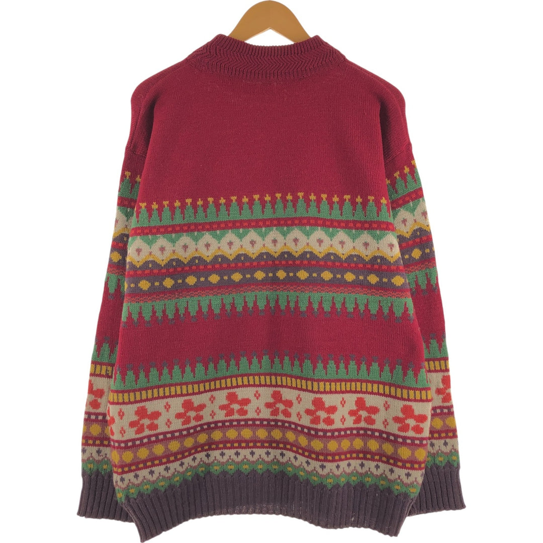 90'S Benetton Fair Isle Pattern High Neck Wool Knit Sweater Made in Italy Men's L Size Vintage /eaa413141