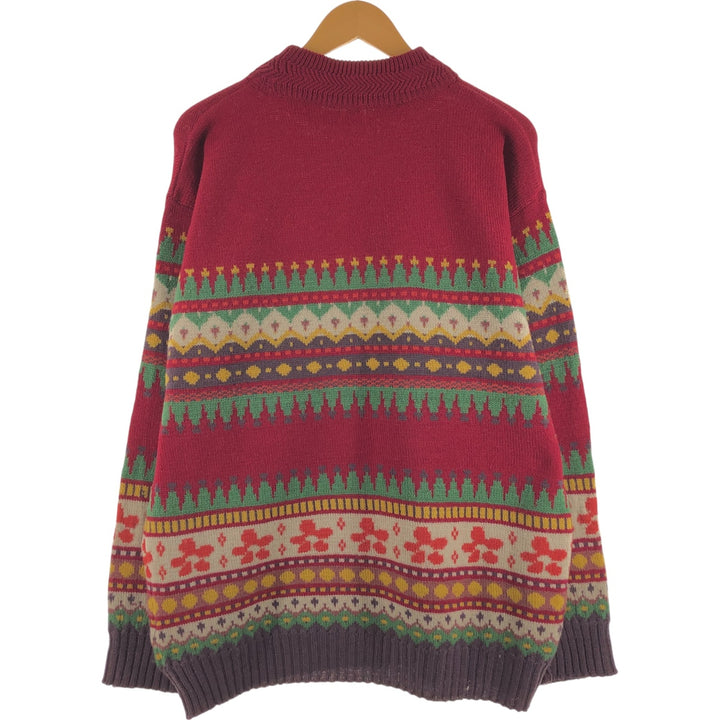 90'S Benetton Fair Isle Pattern High Neck Wool Knit Sweater Made in Italy Men's L Size Vintage /eaa413141