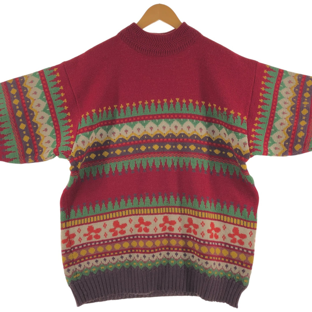 90'S Benetton Fair Isle Pattern High Neck Wool Knit Sweater Made in Italy Men's L Size Vintage /eaa413141