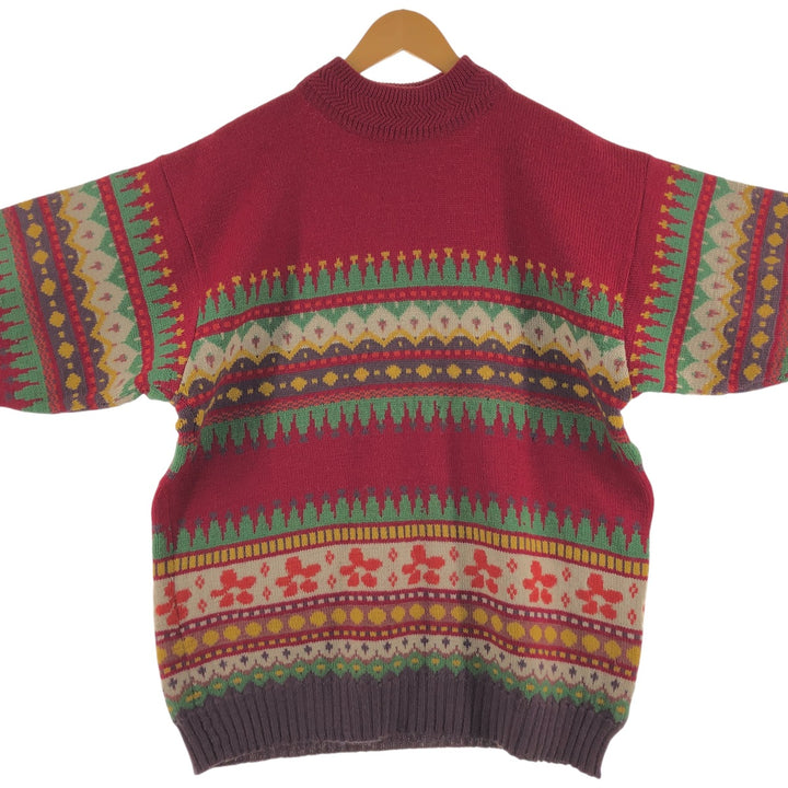 90'S Benetton Fair Isle Pattern High Neck Wool Knit Sweater Made in Italy Men's L Size Vintage /eaa413141