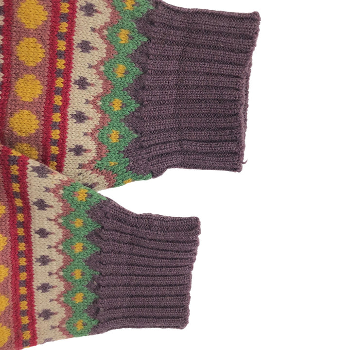 90'S Benetton Fair Isle Pattern High Neck Wool Knit Sweater Made in Italy Men's L Size Vintage /eaa413141