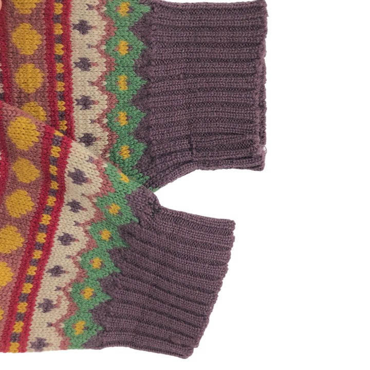 90'S Benetton Fair Isle Pattern High Neck Wool Knit Sweater Made in Italy Men's L Size Vintage /eaa413141