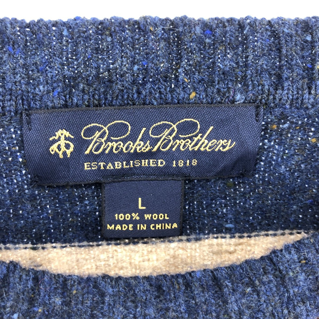 Brooks Brothers Border Pattern Color Nep Wool Knit Sweater Men's L size / eaa413178