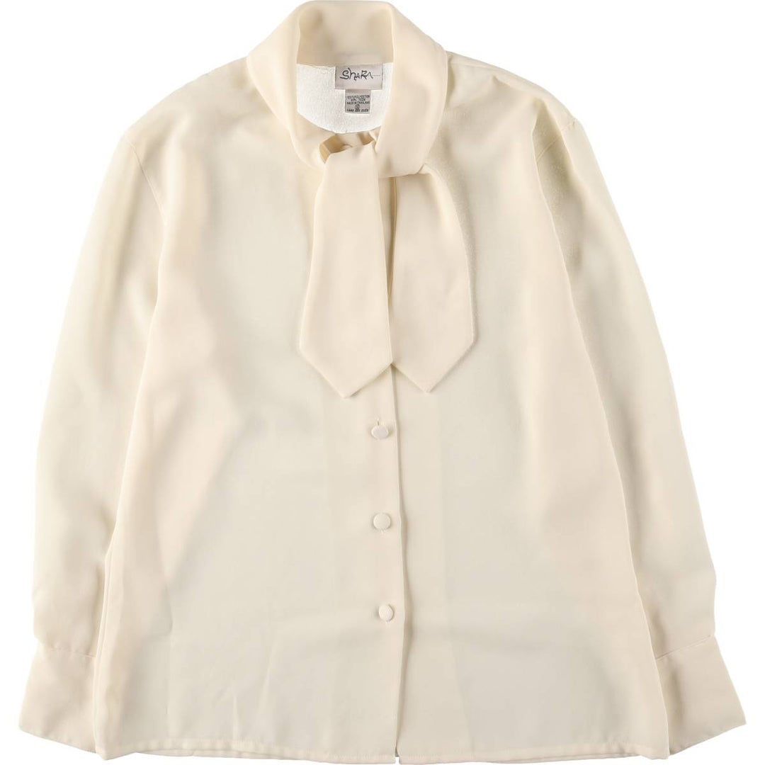 ShARA Long Sleeve Bowtie Blouse for Women, Size M polyester ivory Vintage Second Hand