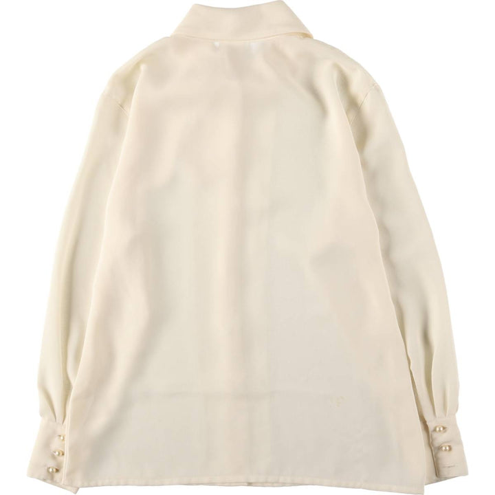 ShARA Long Sleeve Bowtie Blouse for Women, Size M polyester ivory Vintage Second Hand