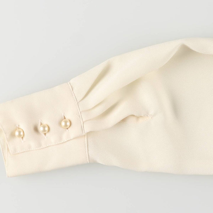 ShARA Long Sleeve Bowtie Blouse for Women, Size M polyester ivory Vintage Second Hand