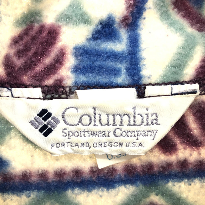 90'S Columbia White Tag All-Over Print Cut-Off Half-Zip Fleece Pullover Made in USA Men's XL /eaa413251