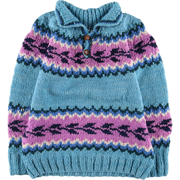 All-over print Ecuadorian knit sweater, made in Ecuador, men's size L / eaa413344