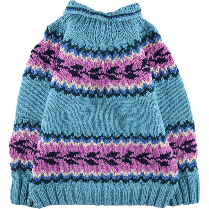 All-over print Ecuadorian knit sweater, made in Ecuador, men's size L / eaa413344