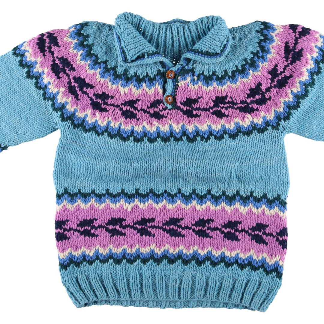 All-over print Ecuadorian knit sweater, made in Ecuador, men's size L / eaa413344