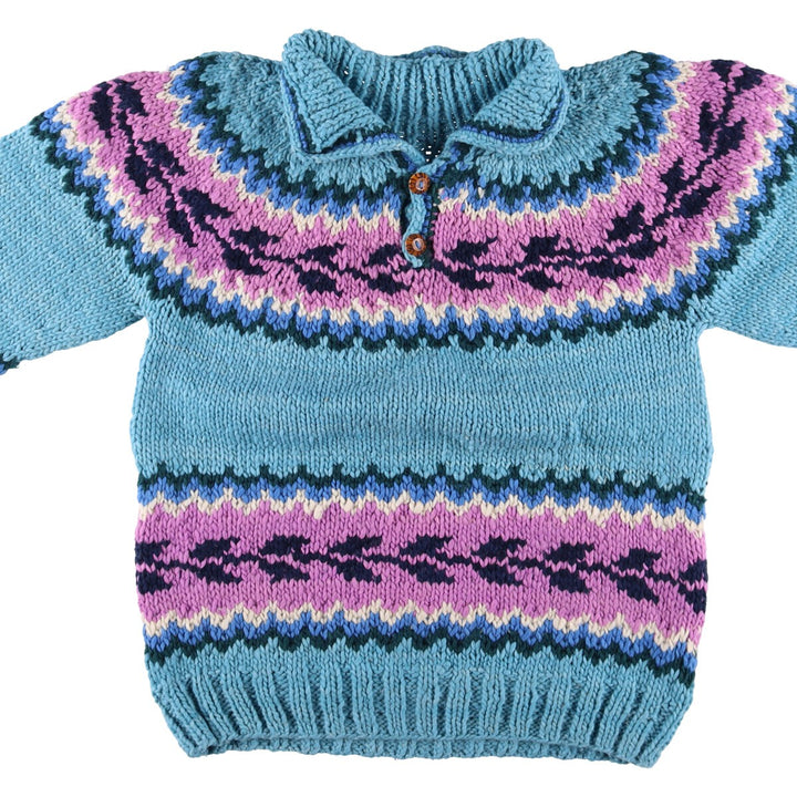 All-over print Ecuadorian knit sweater, made in Ecuador, men's size L / eaa413344