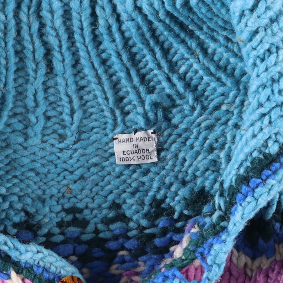 All-over print Ecuadorian knit sweater, made in Ecuador, men's size L / eaa413344