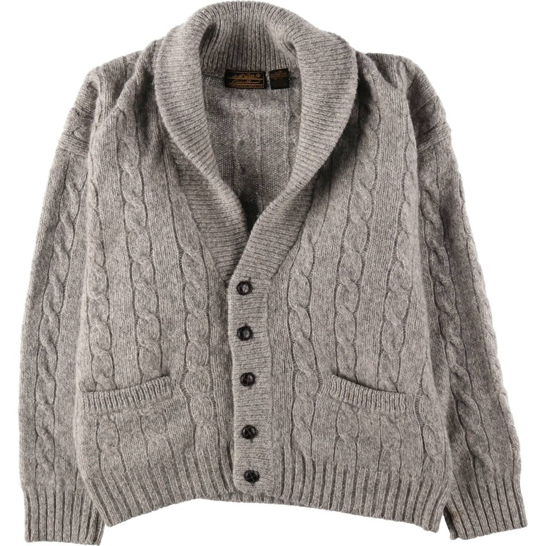 80s-90'S Eddie Bauer Black Tag Cable Knit Shawl Collar Wool Knit Cardigan Men's L Size / eaa413351