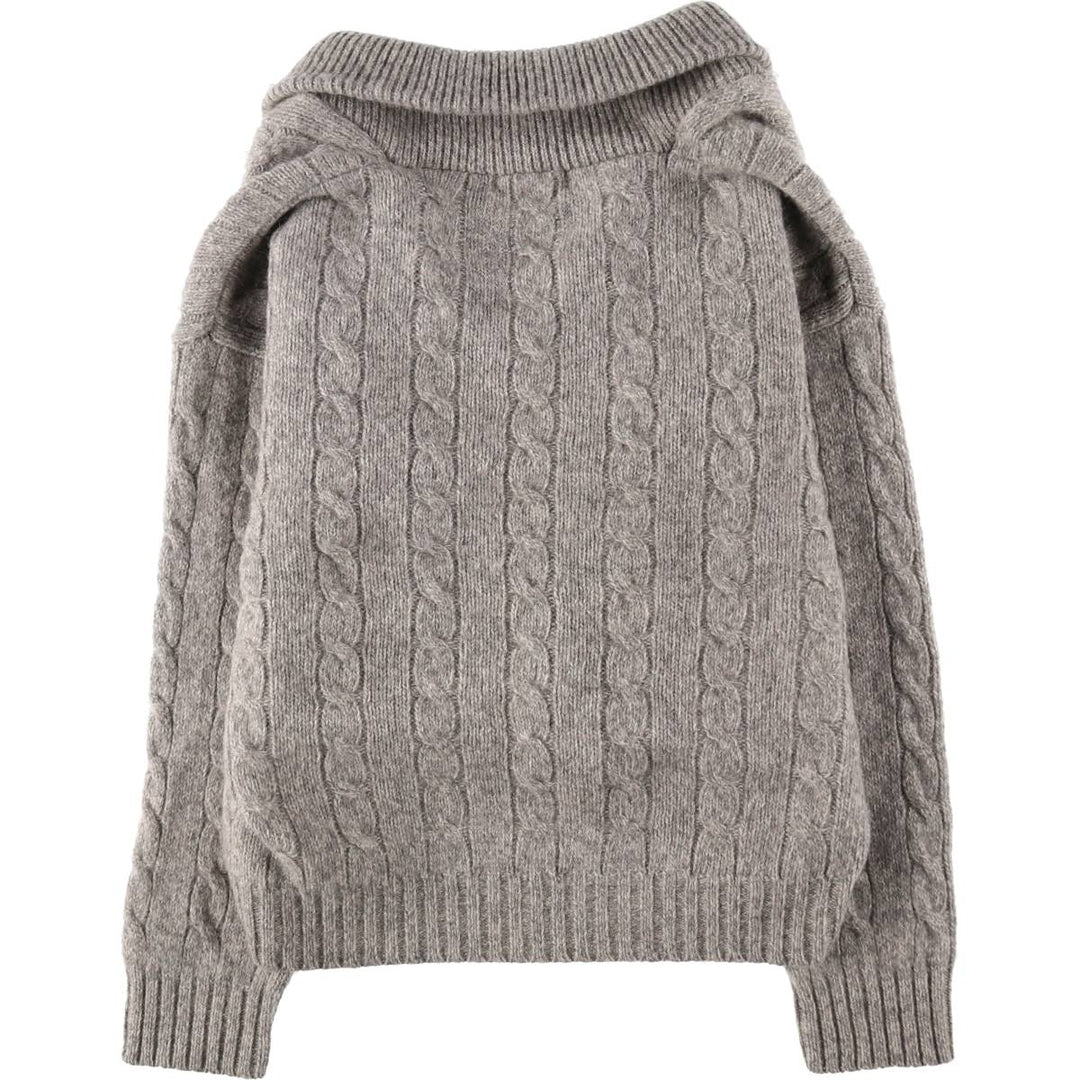 80s-90'S Eddie Bauer Black Tag Cable Knit Shawl Collar Wool Knit Cardigan Men's L Size / eaa413351