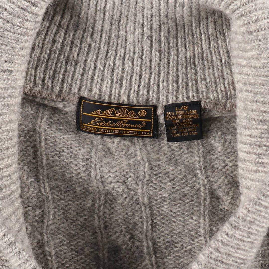 80s-90'S Eddie Bauer Black Tag Cable Knit Shawl Collar Wool Knit Cardigan Men's L Size / eaa413351