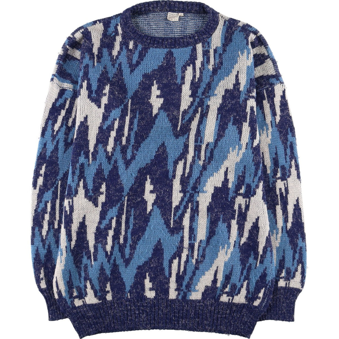 All-over print acrylic x wool knit sweater, made in Italy, men's L /eaa413650