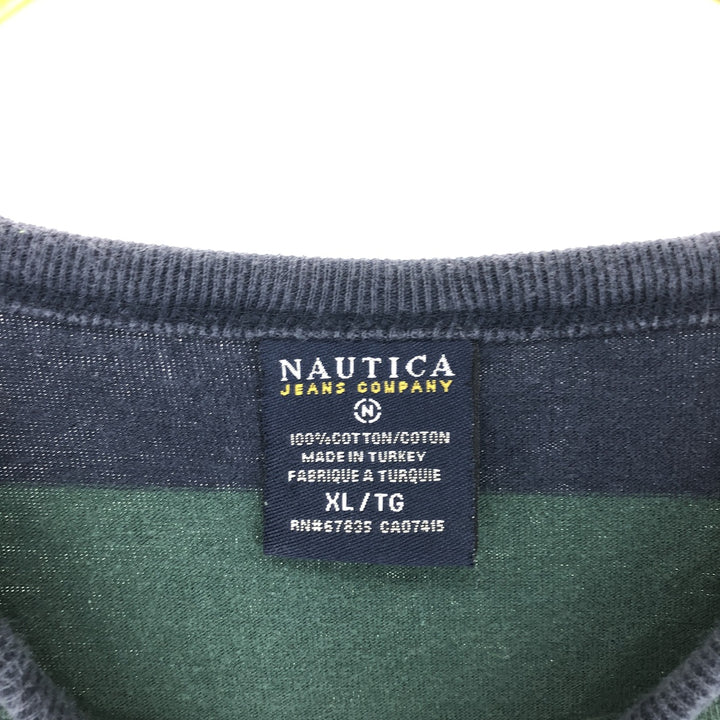 NAUTICA JEANS COMPANY Border Pattern Back Print Long T-shirt Long T Men's XL size / eaa413870