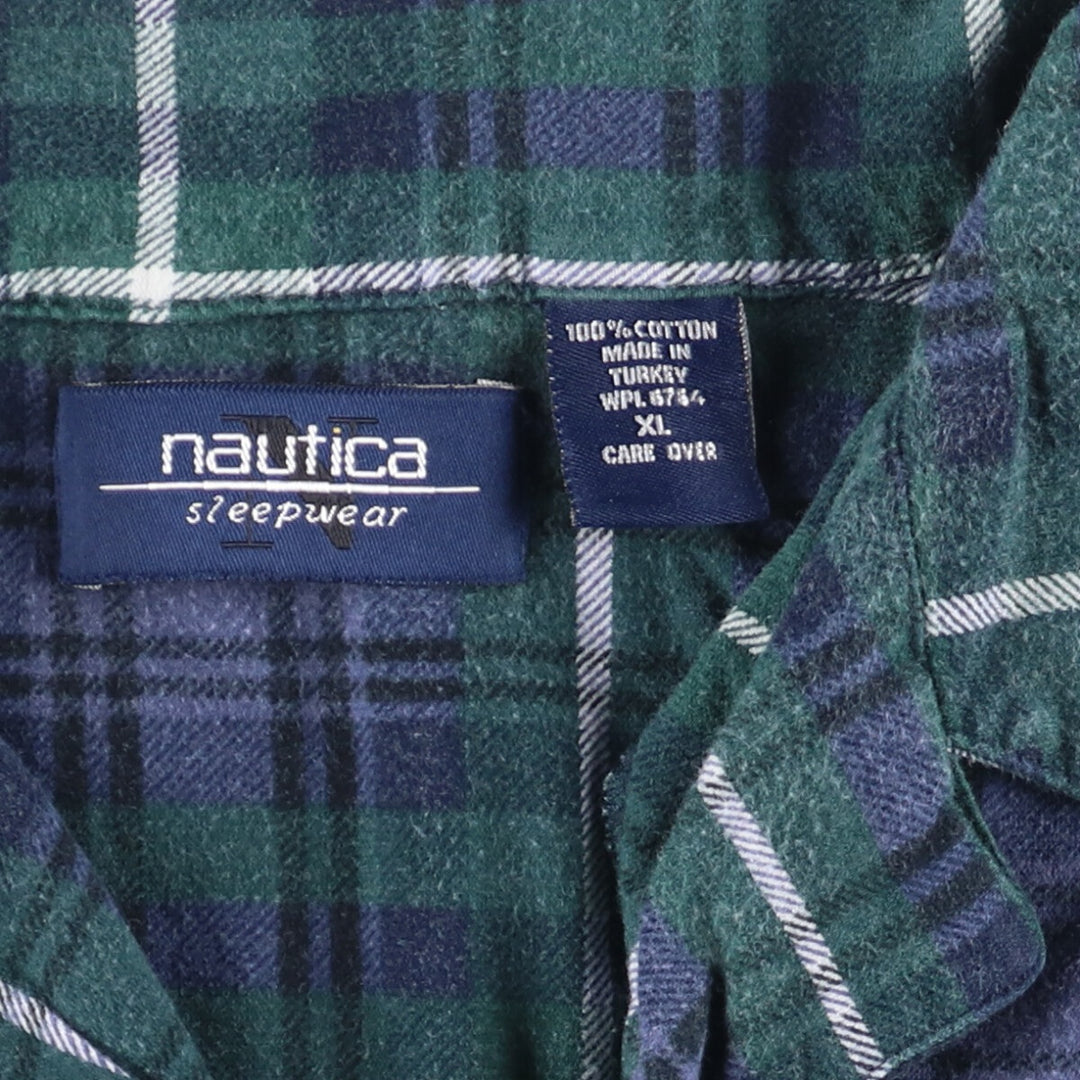 90'S NAUTICA SLEEPWEAR open collar long sleeve flannel check shirt men's XL vintage /eaa413872