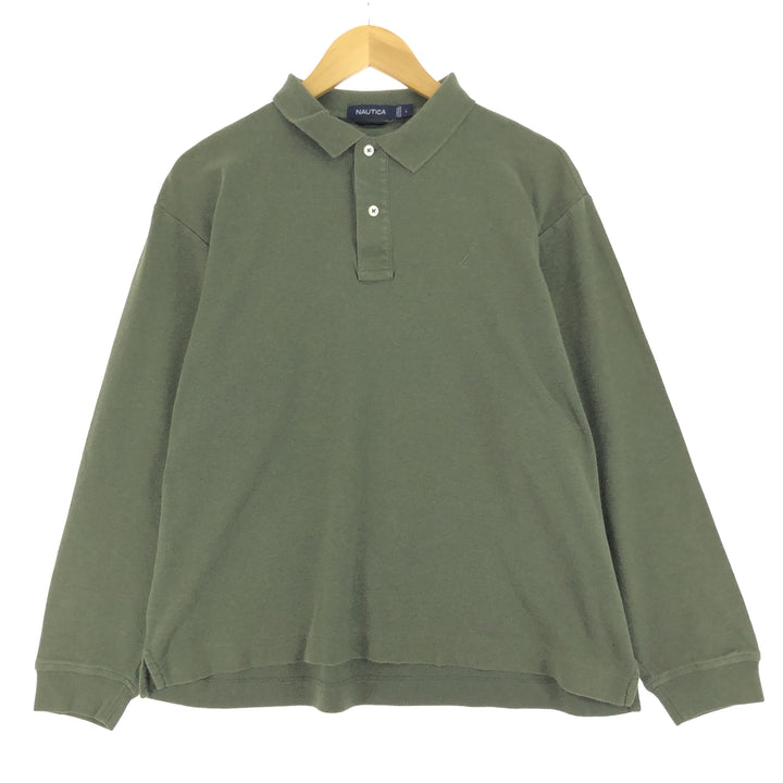 NAUTICA Long Sleeve Polo Shirt, Men's L cotton Khaki type Vintage Second Hand