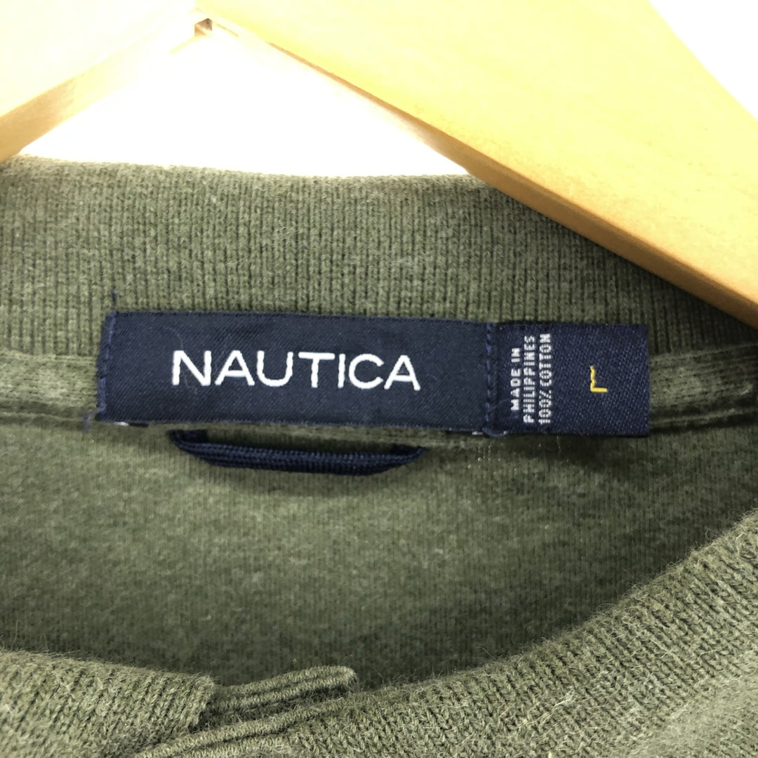 NAUTICA Long Sleeve Polo Shirt, Men's L cotton Khaki type Vintage Second Hand