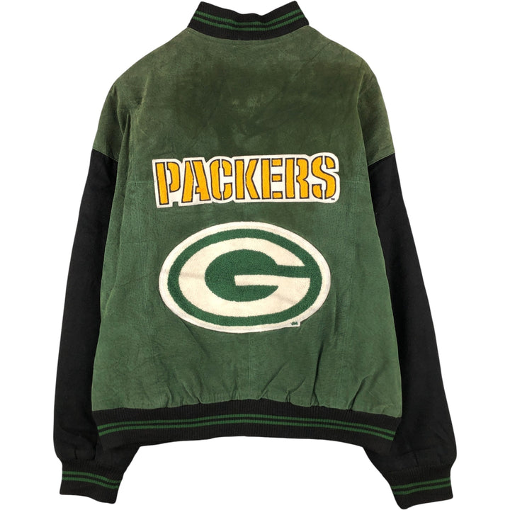 90'S Carl Banks NFL Green Bay Packers Padded Leather Blouson, Men's Size XL genuine leather Khaki type Vintage Second Hand