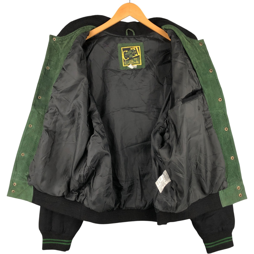 90'S Carl Banks NFL Green Bay Packers Padded Leather Blouson, Men's Size XL genuine leather Khaki type Vintage Second Hand