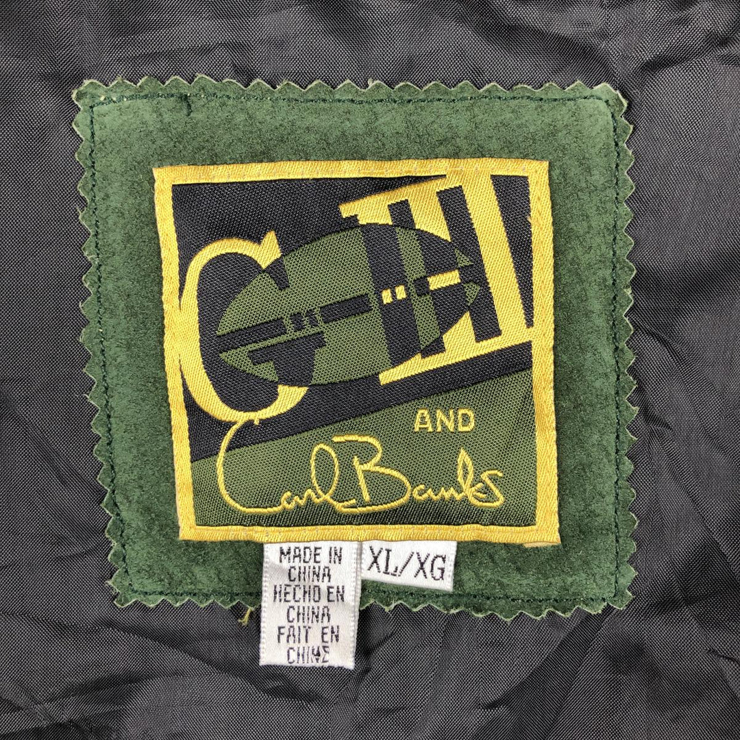 90'S Carl Banks NFL Green Bay Packers Padded Leather Blouson, Men's Size XL genuine leather Khaki type Vintage Second Hand