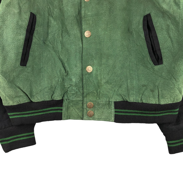 90'S Carl Banks NFL Green Bay Packers Padded Leather Blouson, Men's Size XL genuine leather Khaki type Vintage Second Hand