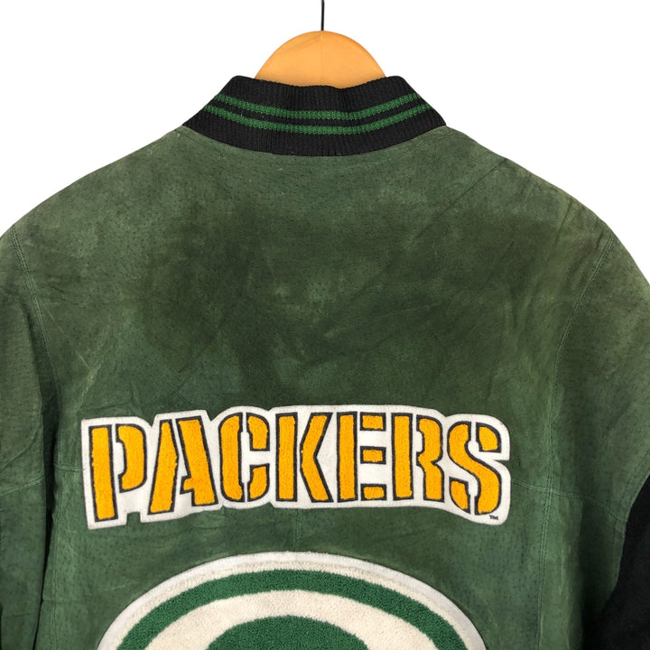 90'S Carl Banks NFL Green Bay Packers Padded Leather Blouson, Men's Size XL genuine leather Khaki type Vintage Second Hand