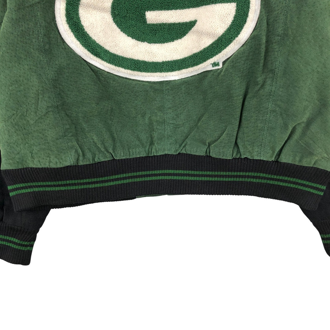 90'S Carl Banks NFL Green Bay Packers Padded Leather Blouson, Men's Size XL genuine leather Khaki type Vintage Second Hand