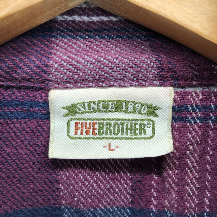 90'S Five Brother Long Sleeve Heavy Flannel Check Shirt Men's L Vintage /eaa416274