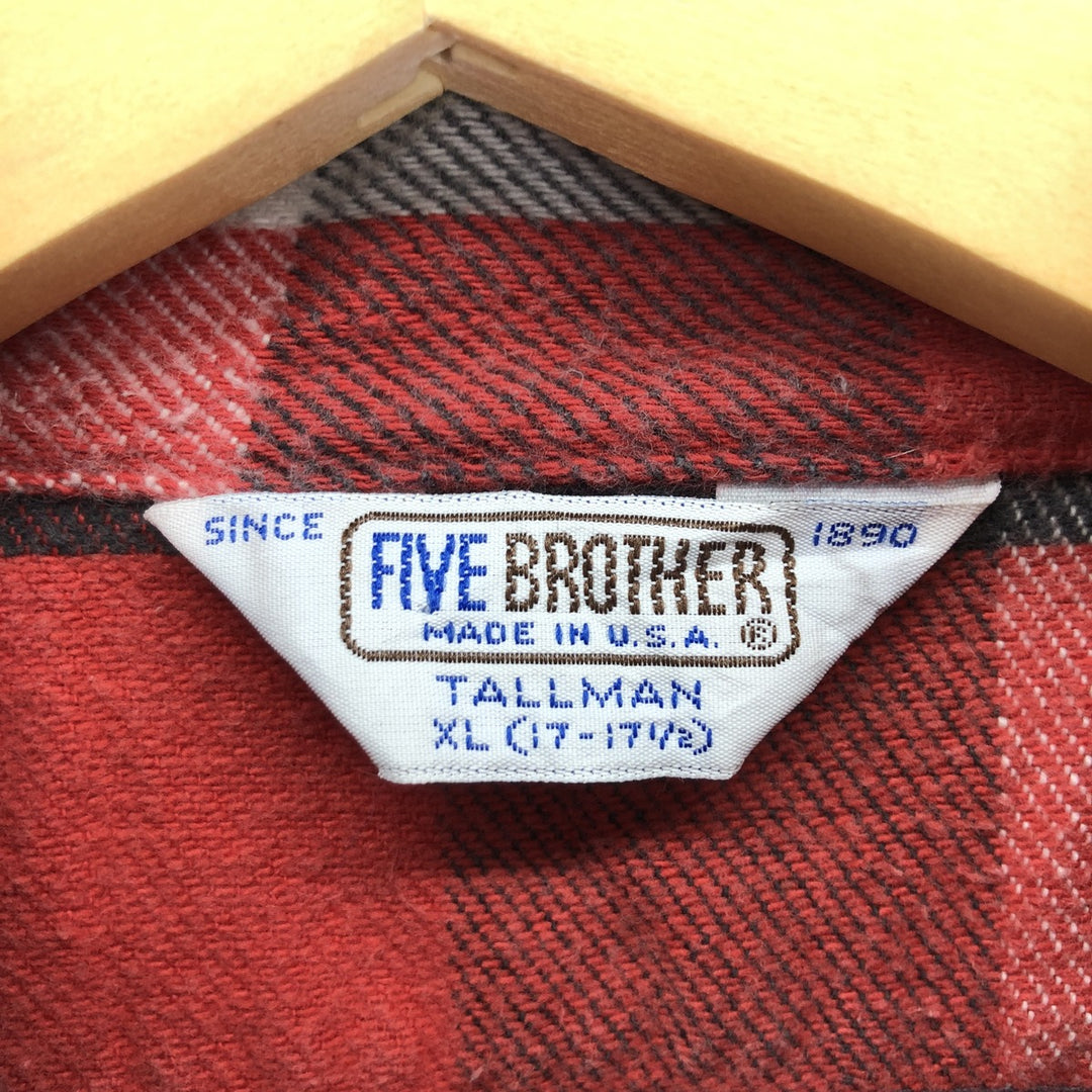 70s~80'S Five Brother TALLMAN Long Sleeve Heavy Flannel Check Shirt Made in USA Men's XL Vintage /eaa416284