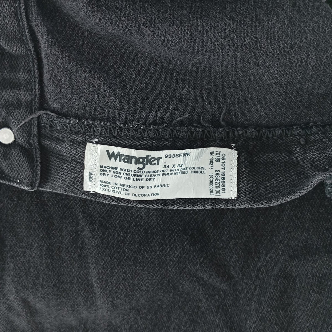 Vintage 90s-00'S Wrangler black denim tapered denim pants, men's size W34. cotton black type Vintage Second Hand