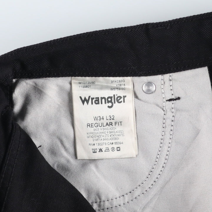 Wrangler Regular Fit Black Denim Tapered Denim Pants, Men's Size 34 cotton black type Vintage Second Hand