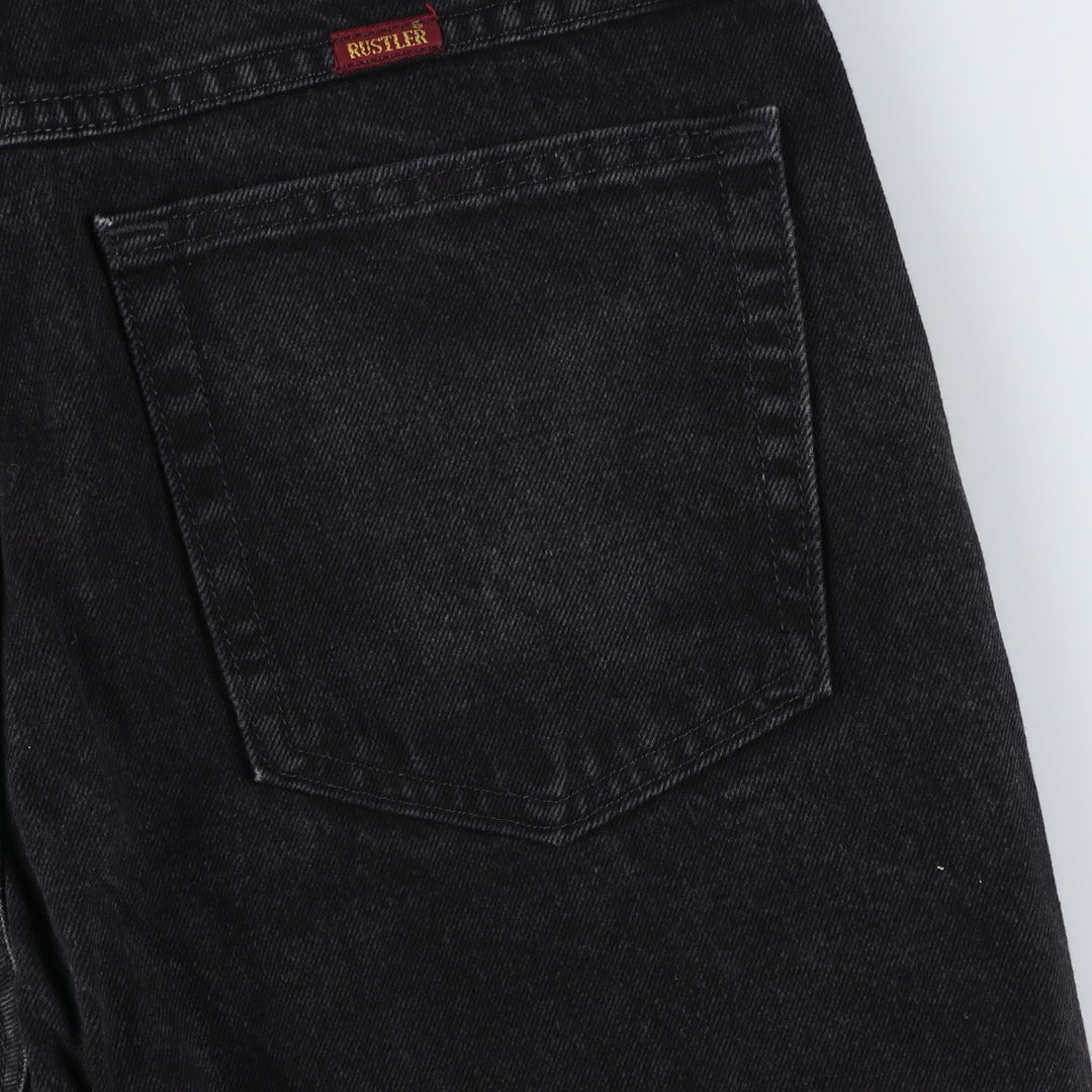 Rustler Black Denim Straight Denim Pants for Men, W34 equivalent cotton black type Vintage Second Hand