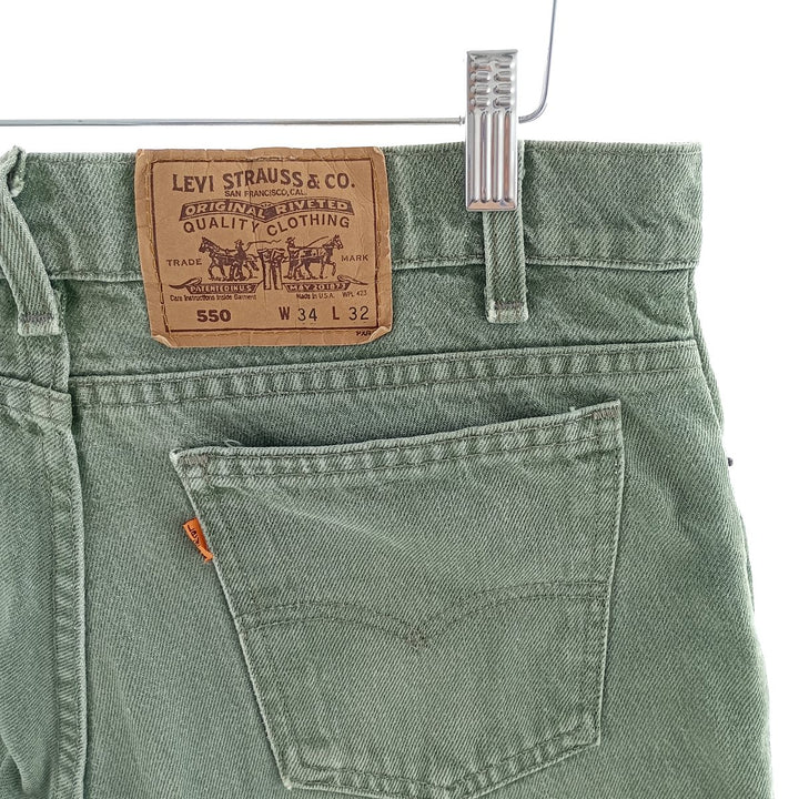 90'S Levi's 550 Orange Tab Tapered Denim Pants Made in USA Men's W33 Vintage cotton Khaki type sage green Vintage Second Hand