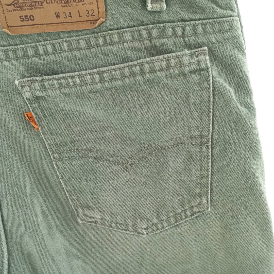 90'S Levi's 550 Orange Tab Tapered Denim Pants Made in USA Men's W33 Vintage cotton Khaki type sage green Vintage Second Hand