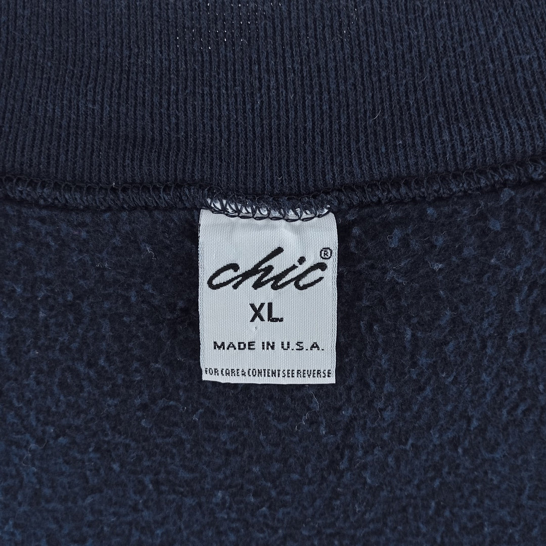 Vintage 90'S CHIC mock neck plain blank sweatshirt, made in the USA, men's size XL cotton navy blue type Vintage Second Hand