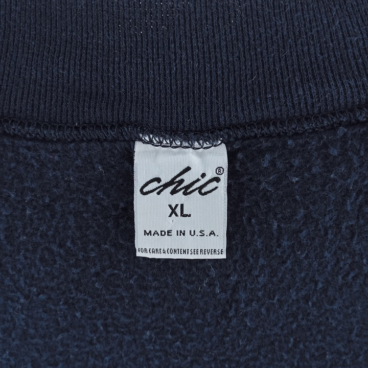Vintage 90'S CHIC mock neck plain blank sweatshirt, made in the USA, men's size XL cotton navy blue type Vintage Second Hand