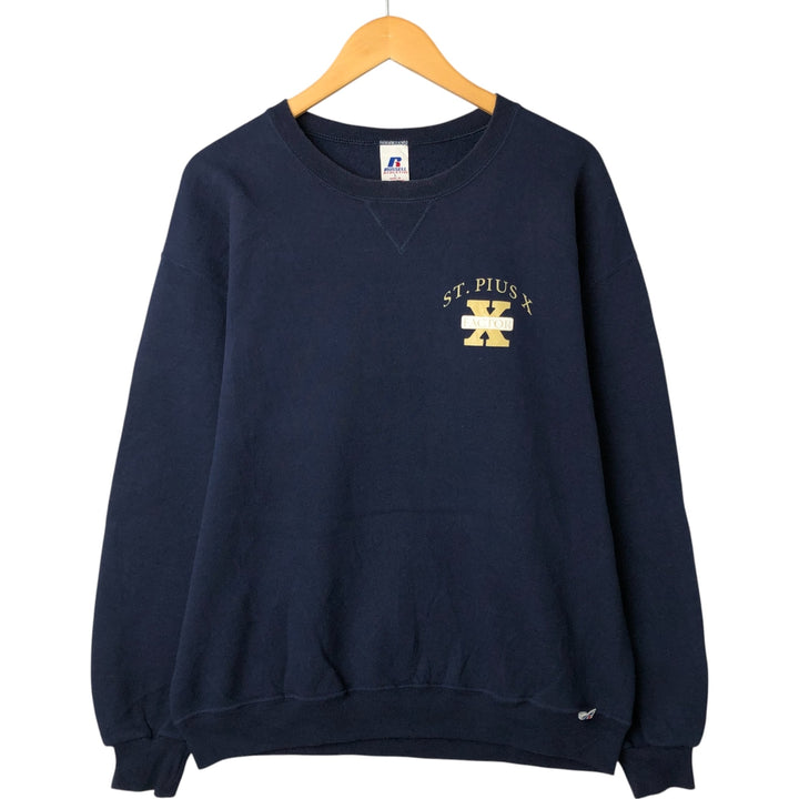 00'S ~ Russell Back Print College Sweatshirt Trainer Men's L size cotton navy blue type Vintage Second Hand