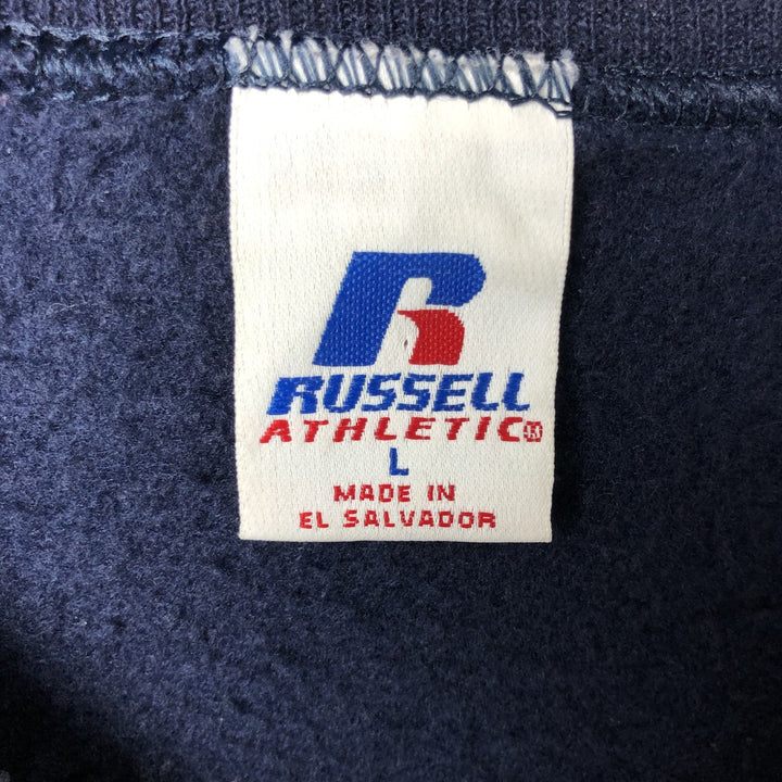 00'S ~ Russell Back Print College Sweatshirt Trainer Men's L size cotton navy blue type Vintage Second Hand