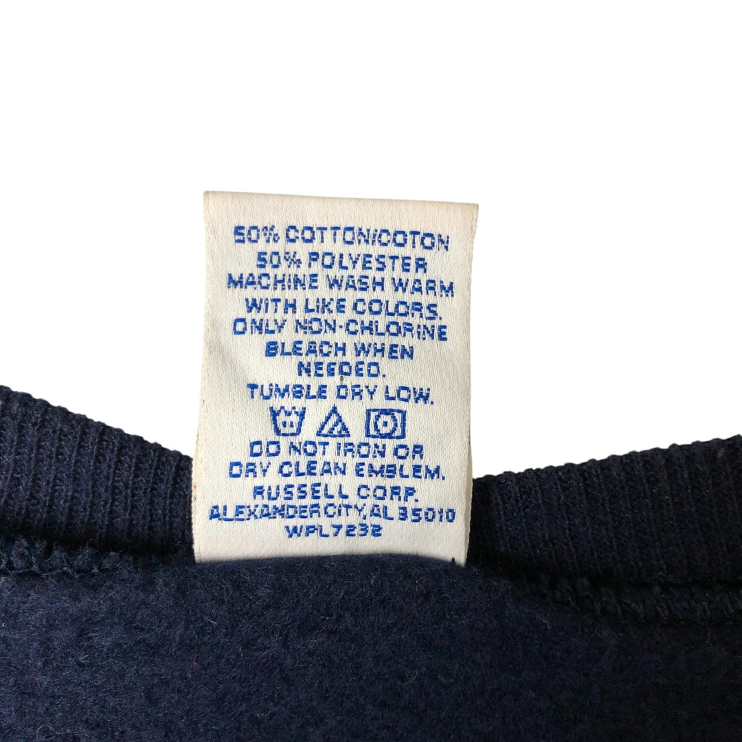 00'S ~ Russell Back Print College Sweatshirt Trainer Men's L size cotton navy blue type Vintage Second Hand