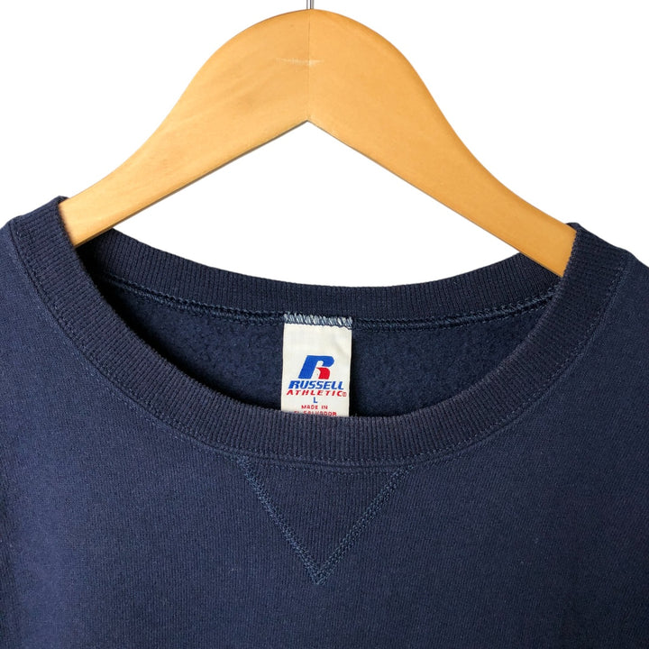 00'S ~ Russell Back Print College Sweatshirt Trainer Men's L size cotton navy blue type Vintage Second Hand