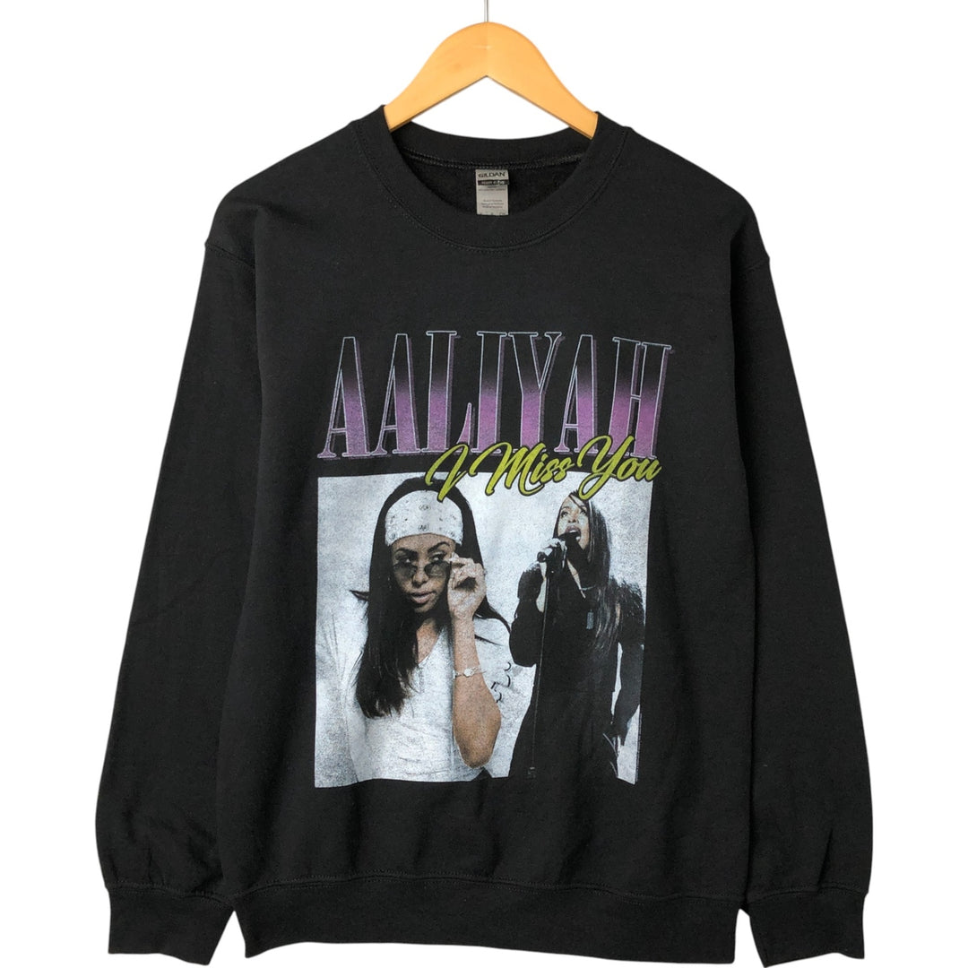 Gildan AALIYAH Band Sweatshirt, Men's S Size cotton black type Vintage Second Hand