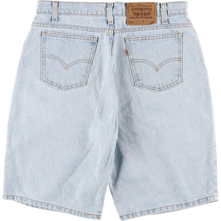 90'S Levi's 550 Relaxed Fit Orange Tab Denim Shorts, Made in USA, Men's W34, Vintage cotton Blue type light blue Vintage Second Hand