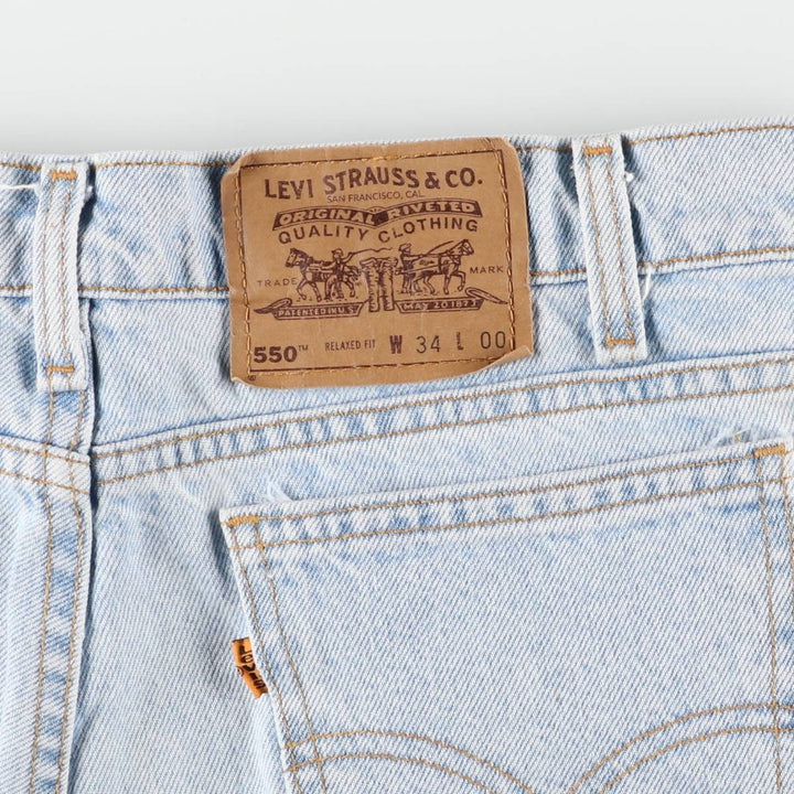 90'S Levi's 550 Relaxed Fit Orange Tab Denim Shorts, Made in USA, Men's W34, Vintage cotton Blue type light blue Vintage Second Hand