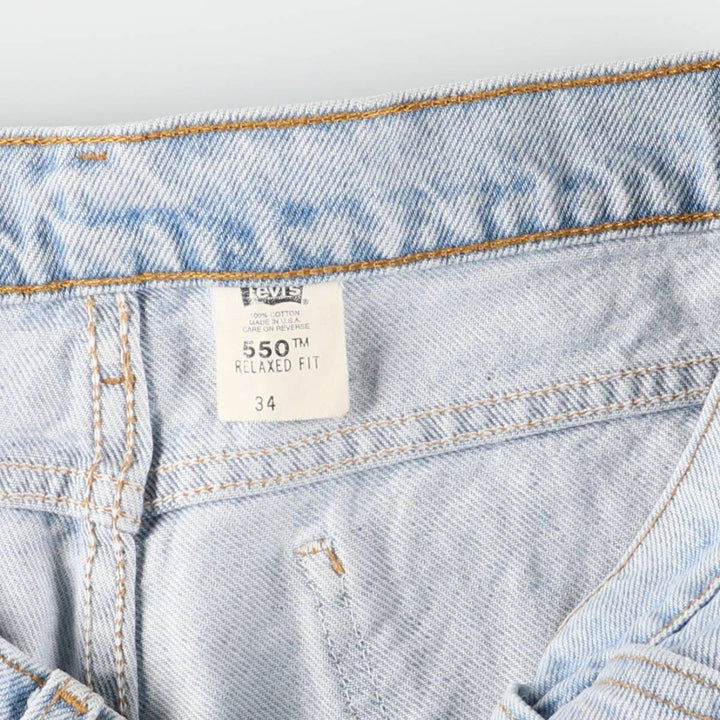 90'S Levi's 550 Relaxed Fit Orange Tab Denim Shorts, Made in USA, Men's W34, Vintage cotton Blue type light blue Vintage Second Hand