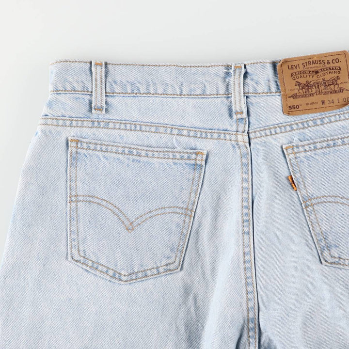 90'S Levi's 550 Relaxed Fit Orange Tab Denim Shorts, Made in USA, Men's W34, Vintage cotton Blue type light blue Vintage Second Hand